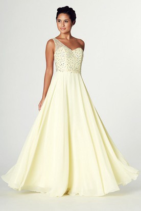 Winter Formal Dresses Holiday Party Ucenter Dress Sleeveless Beaded One Shoulder Chiffon Prom Dress