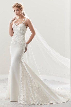 White Lace Wedding Dresses Gowns Ucenter Dress Illusion Cap Sleeve Sheath Lace Bridal Gown With Liques And Open Back