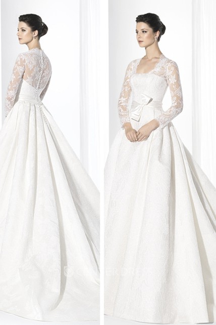 Square Neck Lace Wedding Dress