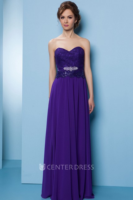 Sweetheart Chiffon Bridesmaid Dress Lace Sleeves