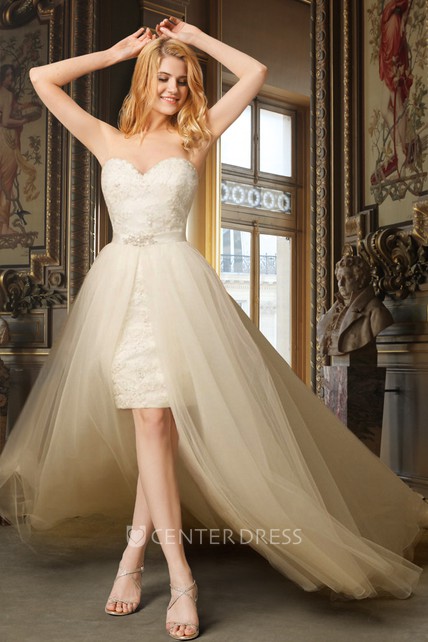 Sheath High Low Wedding Dress With Removable Skirt Ucenter Dress