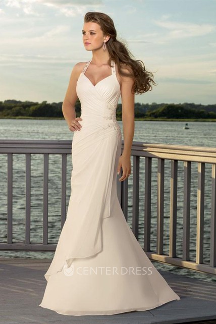 Sheath Column V Neck Halter Chiffon Wedding Dress Ucenter Dress