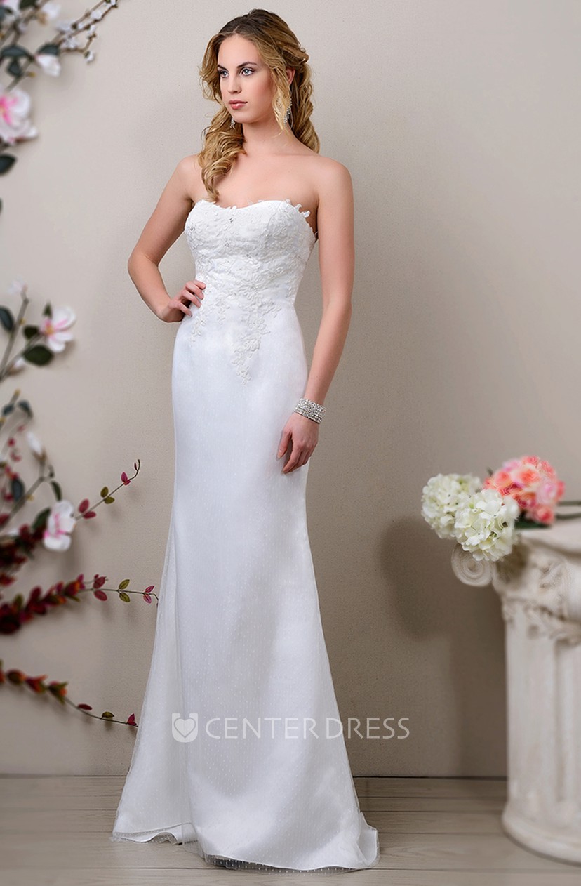 Satin Sweetheart Trumpet Wedding Dress With Lace Appliqued Bodice