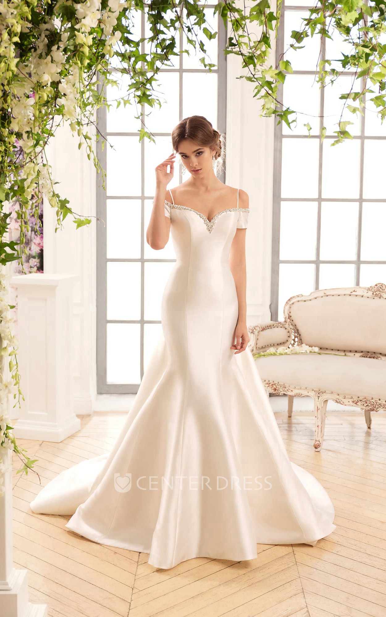 Mermaid Floor Length Spaghetti Illusion Satin Dress With Beading