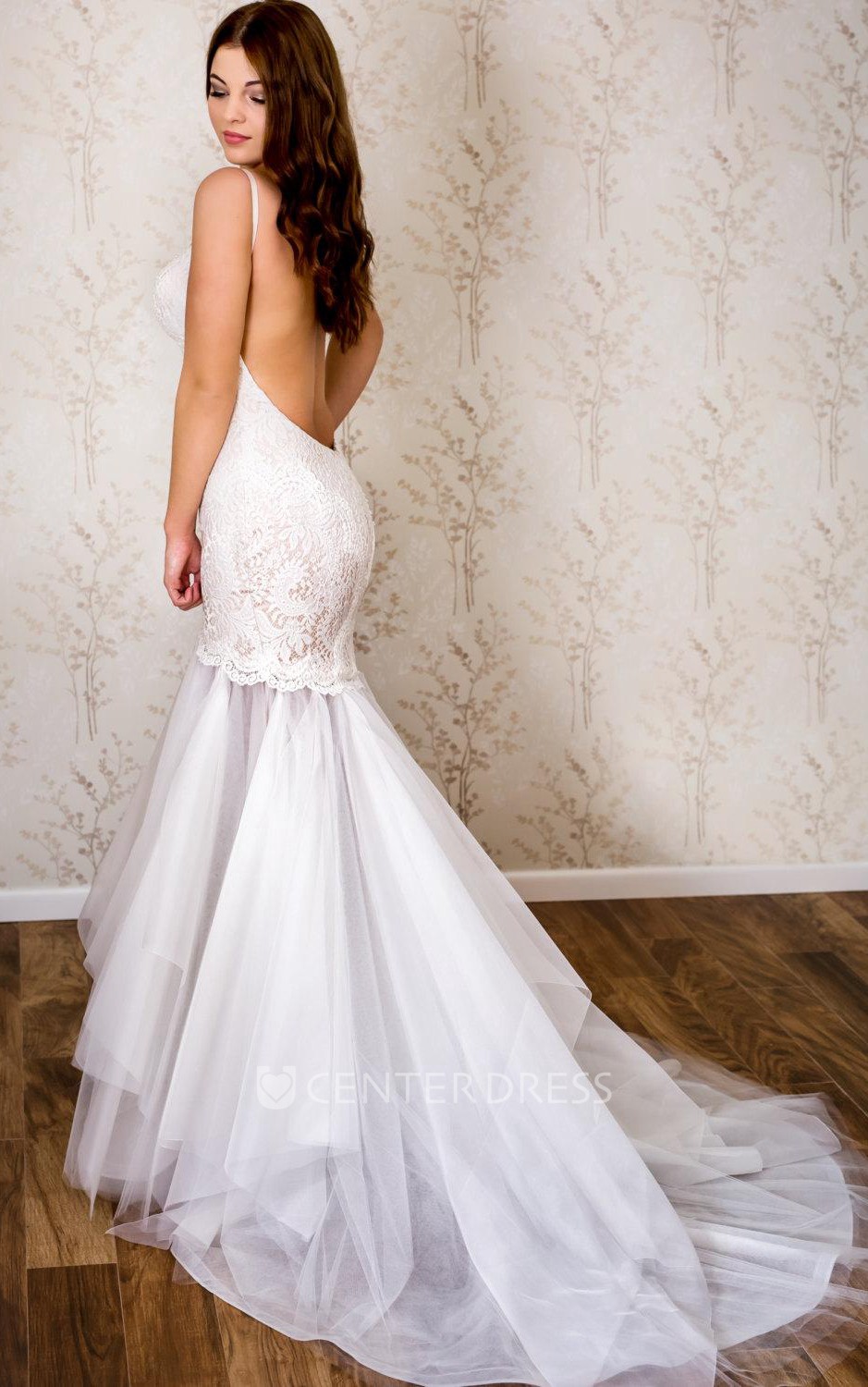 Spaghetti Strap Lace And Tulle Mermaid Wedding Dress Ucenter Dress