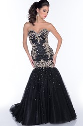 Trumpet Appliqued Long Sleeveless Sweetheart Prom  Dress  