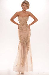 Trumpet Appliqued Long Sleeveless Sweetheart Prom  Dress  