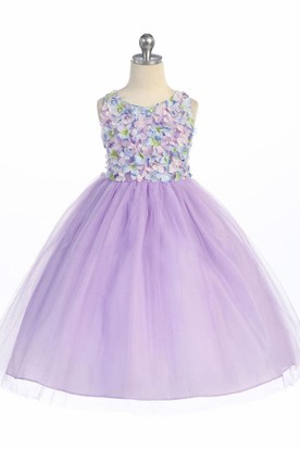 Purple Flower Girl Dress with Sash
