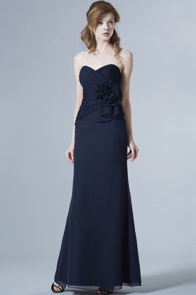 Navy Bridesmaid Dresses Under 100 Sweetheart Sleeveless Criss Cross Chiffon Bridesmaid Dress With Flower