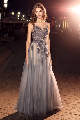 Vogue Prom Dresses Stylish Ucenter Dress A Line Maxi Bateau Sleeveless Tulle Low V Back Dress With Liques And Pleats