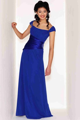 Cobalt Blue Bridesmaid Dresses Ucenter Dress Long Strapless Ruched Cap Sleeve Chiffon Bridesmaid Dress With Broach