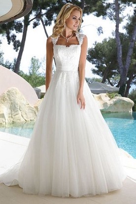 Destination Wedding Dresses Outdoor Bridal Ucenter Dress A Line Queen Anne Tulle Wedding Dress With Illusion