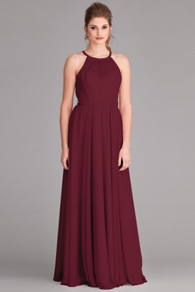 Deep Red Bridesmaid Dresses Dark Ucenter Scoop Neck Bowed Sleeveless Chiffon Bridesmaid Dress With Pleats