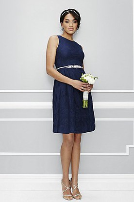 Navy Bridesmaid Dresses Under 100 A Line Mini Sleeveless Beaded Scoop Neck Satin Bridesmaid Dress