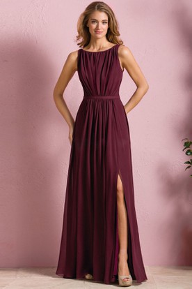 Maroon Bridesmaid Dresses Burgundy Ucenter Dress Sleeveless Bateau Neck A Line Bridesmaid Dress With Front And Pleats