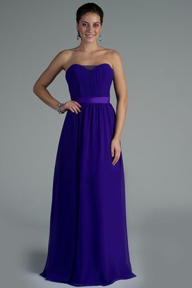 Royal Purple Bridesmaid Dresses Blue Gowns Ucenter Dress Illusion Sweetheart A Line Chiffon Long Bridesmaid Dress With Satin Sash