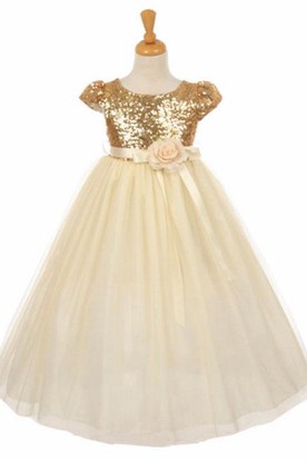 Yellow Flower Dresses By Color Short Fl Empire Tulle Sequins Flower Dress With Sash