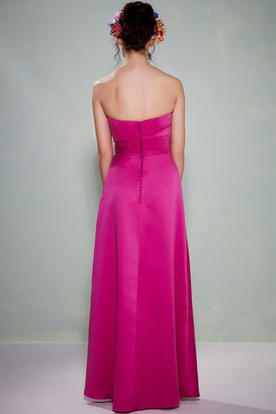 Magenta Color Bridesmaid Gowns Dresses For Floor Length Ruched Strapless Satin Bridesmaid Dress With Waist Jewellery