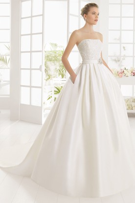 1960s Wedding Dresses Retro Style Ucenter Dress Ball Gown Sleeveless Beaded Strapless Floor Length Satin Wedding Dress With Broach