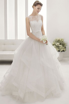 No Train with High Neck Lace Wedding Dress
