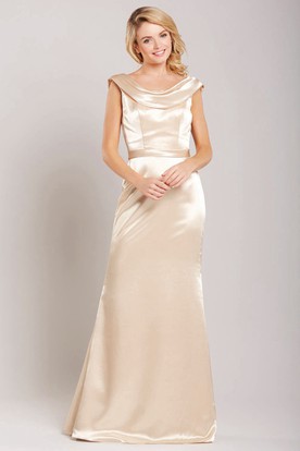 Gold Bridesmaid Dresses Primrose Yellow Cap Sleeve Cowl Neck Satin Bridesmaid Dress With Low V Back