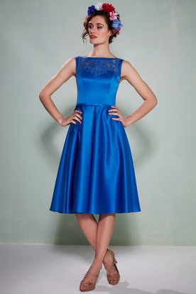 Royal Blue Bridesmaid Dresses Navy Ucenter Dress Knee Length Liqued Sleeveless Jewel Neck Satin Bridesmaid Dress With Straps
