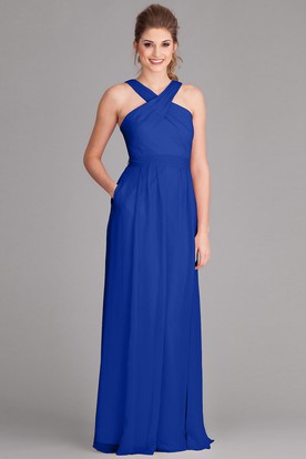Cobalt Bridesmaid Dresses Blue Ucenter Dress Sleeveless Halter Bowed Chiffon Bridesmaid Dress