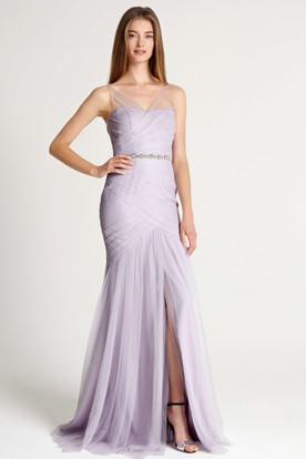 Mauve Bridesmaid Dresses Gowns Ucenter Dress Mermaid Ruched V Neck Sleeveless Tulle Bridesmaid Dress With Waist Jewellery