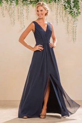 Midnight Blue Bridesmaid Dresses Navy Ucenter Dress V Neck Sleeveless A Line Gown With Front And Back