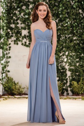 Slate Blue Bridesmaid Dresses Dusty Sweetheart A Line Chiffon Bridesmaid Dress With Front And Crystals