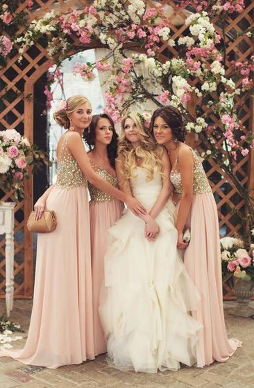 pink glitter bridesmaid dresses