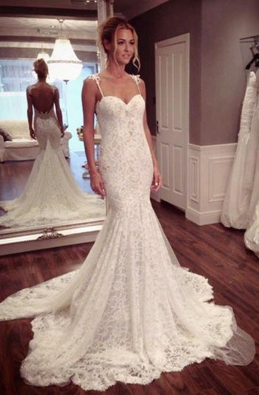 Sheath Column Spaghetti Straps Satin Wedding Dress Ucenter Dress