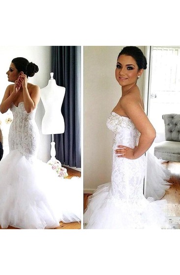Mermaid Floor Length Bateau Appliqued Sleeveless Lace Wedding
