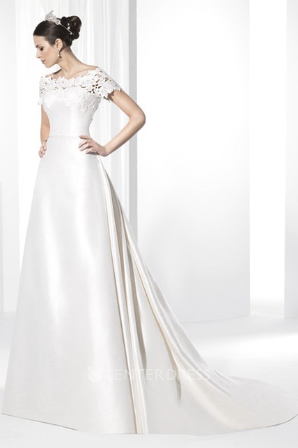 short sleeve satin wedding dresses