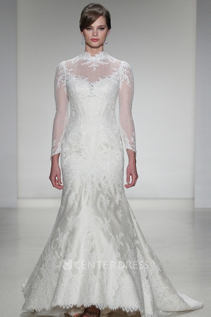Trumpet Maxi Long Sleeve High Neck Lace Wedding Dress With