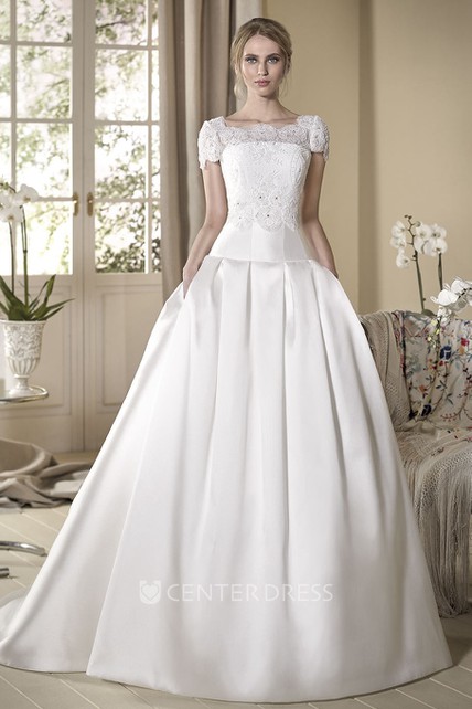 Square Neck Lace Wedding Dress