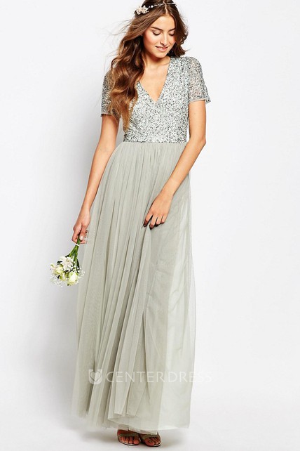 A-Line Short Sleeve Chiffon Dress