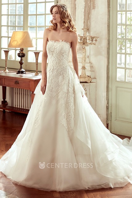 Strapless Wedding Dress with Embroidered Bodice