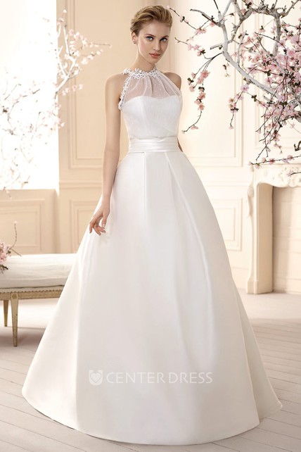 high neck satin wedding dress