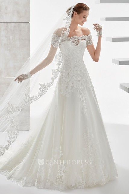 Sweetheart Off Shoulder Draping Wedding Dress With Scalloped