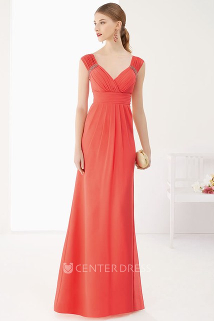Red Prom Dresses with Sleeves Empire Waist