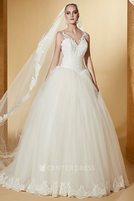 V Neck Corset Wedding Dress