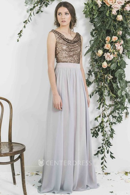 Cowl Neck Chiffon Bridesmaid Dress