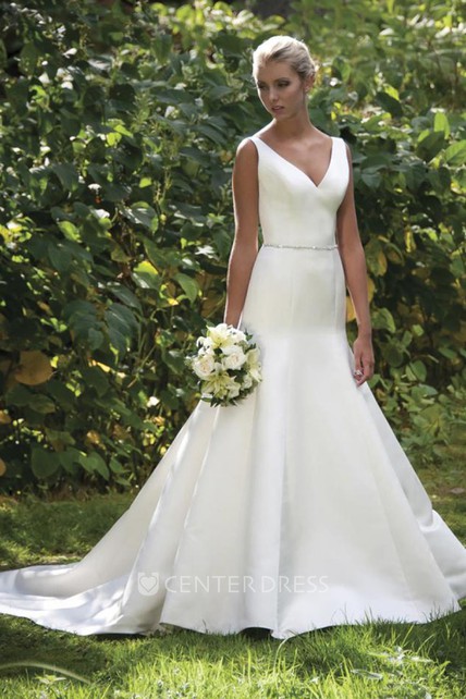 V-Neck Satin Wedding Dress