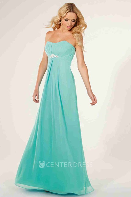 Long Strapless Chiffon Turquoise Bridesmaid Dresses