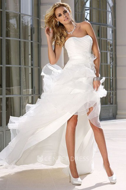 Sweetheart Strapless Asymmetrical Satin Wedding Dress