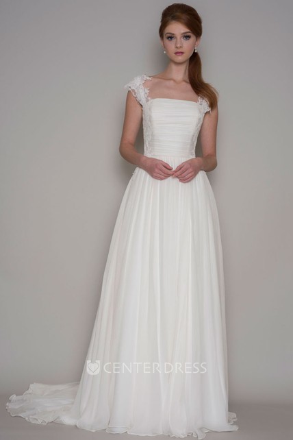 Sheath Straight Neck Line Lace Wedding Dresses