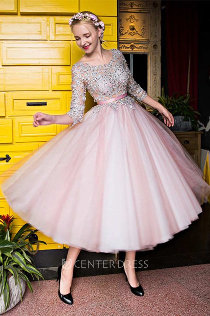 Yellow Lace Tea Length Dress