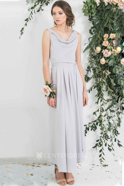Cowl Neck Chiffon Bridesmaid Dress