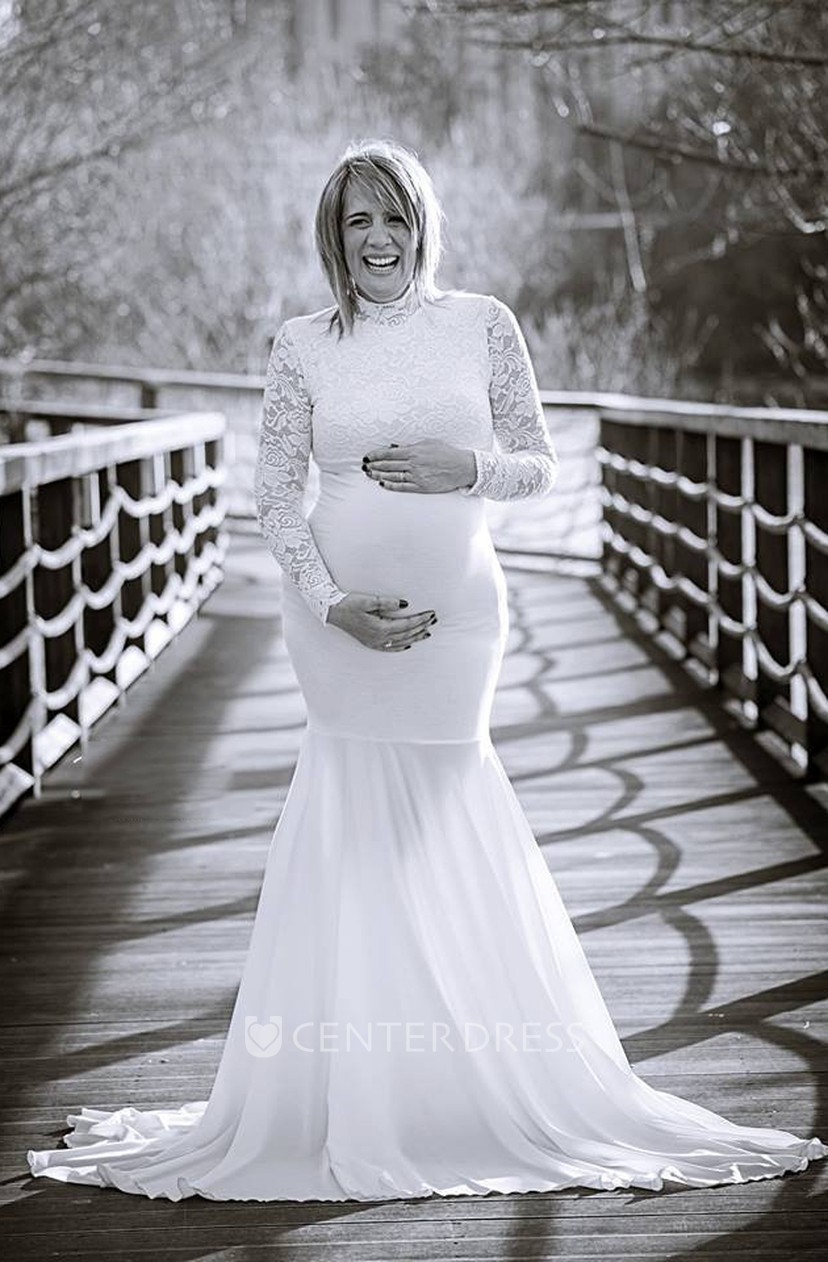 Mermaid Trumpet Sweep Brush Train Long Sleeve Empire Maternity